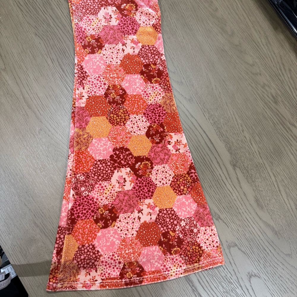 Flare Street Velvet Flare Pant XL Geometric Floral Retro 70 Boho Festival Hippie - Picture 16 of 16